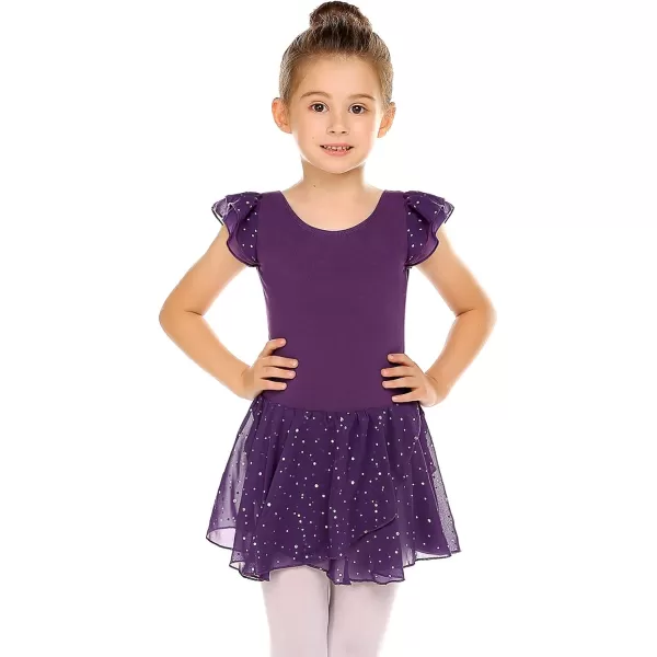 Arshiner Girls Ruffle Sleeve Ballet Dance Dress Tutu Skirted Leotard