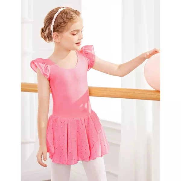 Arshiner Girls Ruffle Sleeve Ballet Dance Dress Tutu Skirted Leotard
