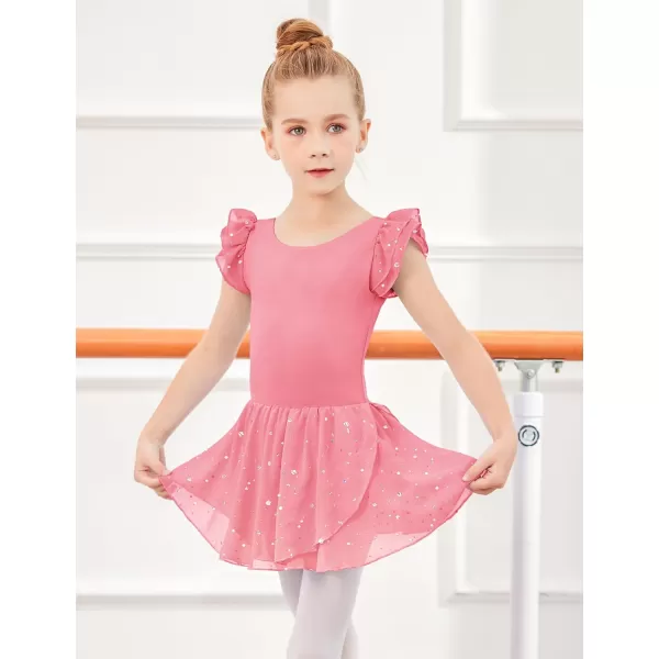 Arshiner Girls Ruffle Sleeve Ballet Dance Dress Tutu Skirted Leotard