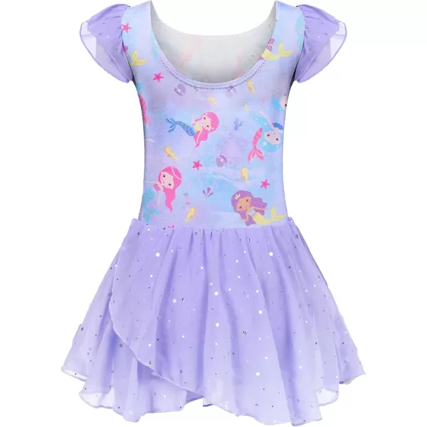 Arshiner Girls Ruffle Sleeve Ballet Dance Dress Tutu Skirted Leotard