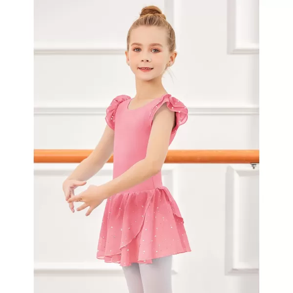 Arshiner Girls Ruffle Sleeve Ballet Dance Dress Tutu Skirted Leotard