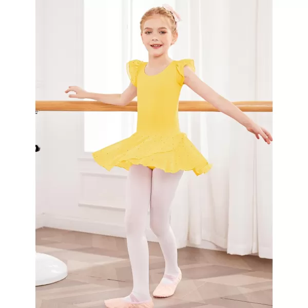Arshiner Girls Ruffle Sleeve Ballet Dance Dress Tutu Skirted Leotard