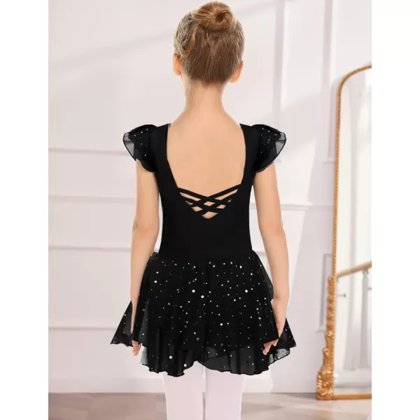 Arshiner Girls Ruffle Sleeve Ballet Dance Dress Tutu Skirted Leotard