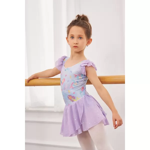 Arshiner Girls Ruffle Sleeve Ballet Dance Dress Tutu Skirted Leotard