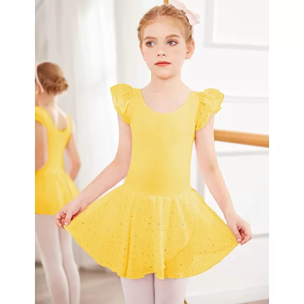 Arshiner Girls Ruffle Sleeve Ballet Dance Dress Tutu Skirted Leotard