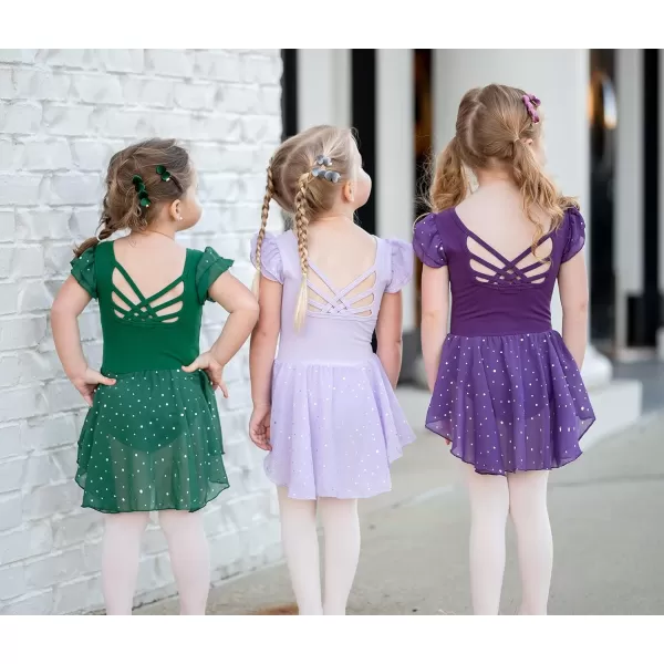 Arshiner Girls Shiny Ruffle Sleeve Ballet Leotard with Skirt Criss-Cross Back Dance Dresses