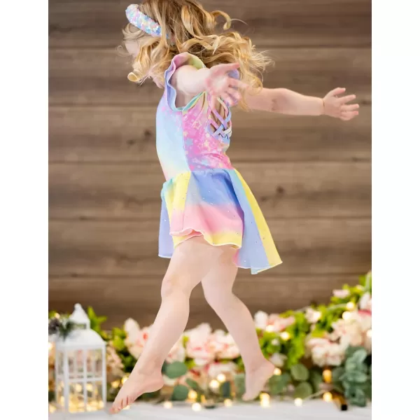 Arshiner Girls Shiny Ruffle Sleeve Ballet Leotard with Skirt Criss-Cross Back Dance Dresses