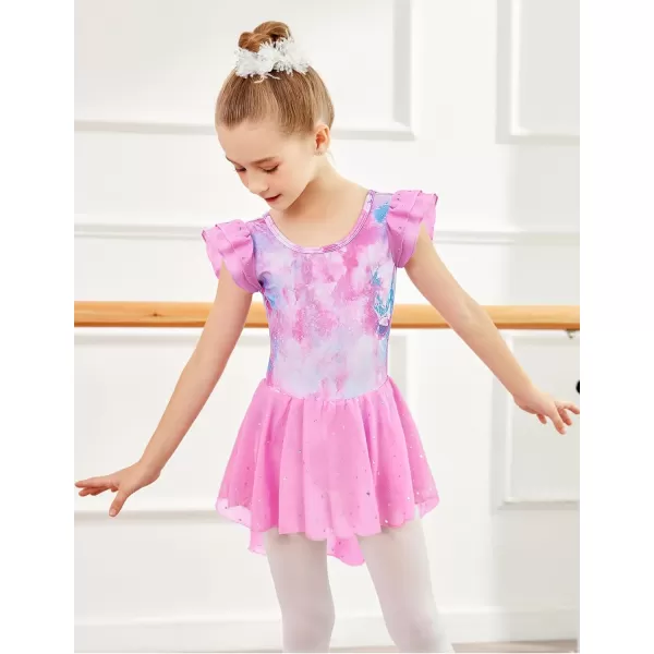 Arshiner Girls Shiny Ruffle Sleeve Ballet Leotard with Skirt Criss-Cross Back Dance Dresses