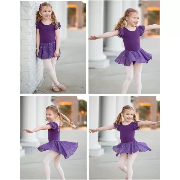 Arshiner Girls Shiny Ruffle Sleeve Ballet Leotard with Skirt Criss-Cross Back Dance Dresses