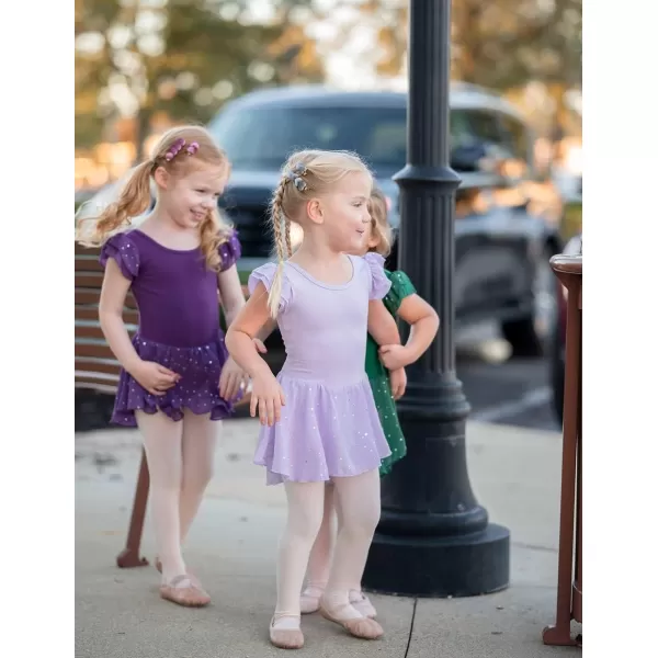 Arshiner Girls Shiny Ruffle Sleeve Ballet Leotard with Skirt Criss-Cross Back Dance Dresses