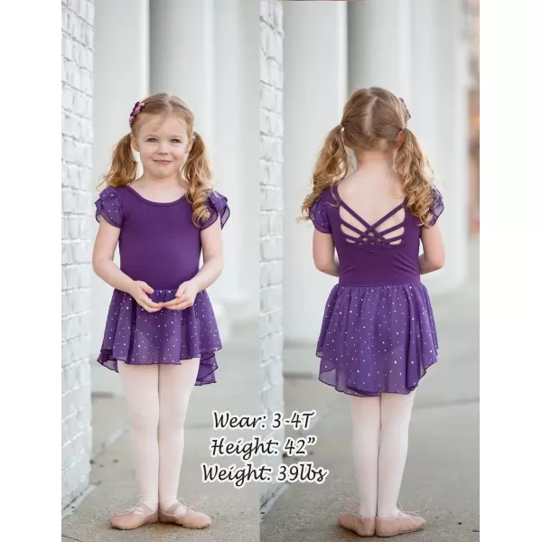 Arshiner Girls Shiny Ruffle Sleeve Ballet Leotard with Skirt Criss-Cross Back Dance Dresses