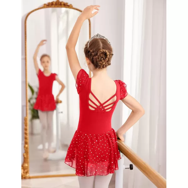 Arshiner Girls Shiny Ruffle Sleeve Ballet Leotard with Skirt Criss-Cross Back Dance Dresses