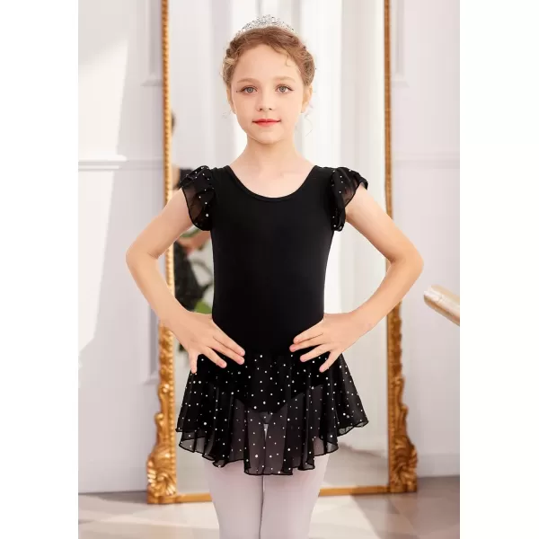 Arshiner Girls Shiny Ruffle Sleeve Ballet Leotard with Skirt Criss-Cross Back Dance Dresses
