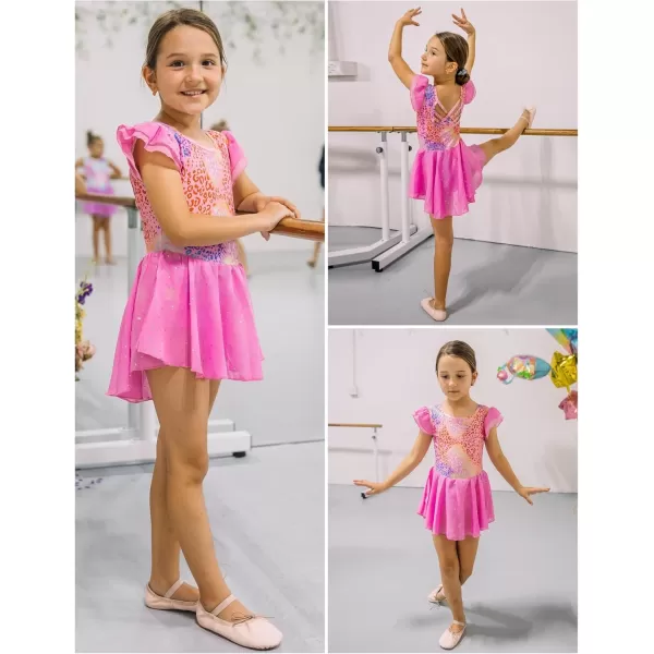 Arshiner Girls Shiny Ruffle Sleeve Ballet Leotard with Skirt Criss-Cross Back Dance Dresses