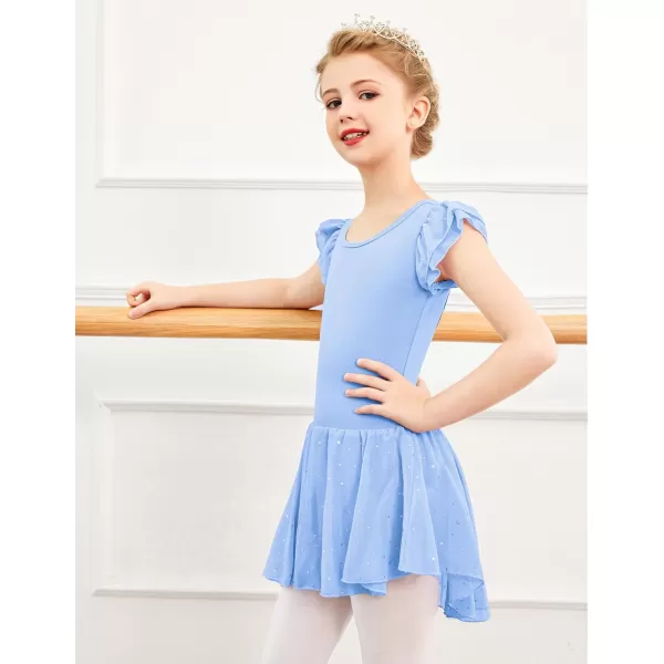 Arshiner Girls Shiny Ruffle Sleeve Ballet Leotard with Skirt Criss-Cross Back Dance Dresses
