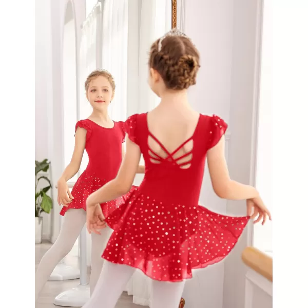 Arshiner Girls Shiny Ruffle Sleeve Ballet Leotard with Skirt Criss-Cross Back Dance Dresses