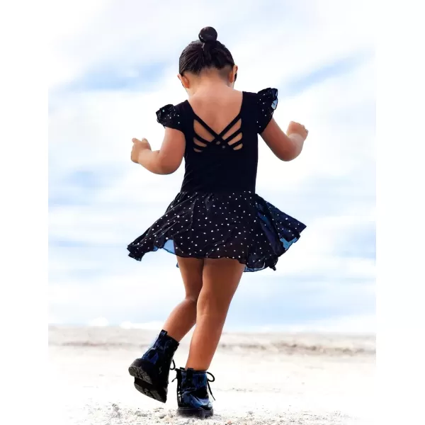 Arshiner Girls Shiny Ruffle Sleeve Ballet Leotard with Skirt Criss-Cross Back Dance Dresses
