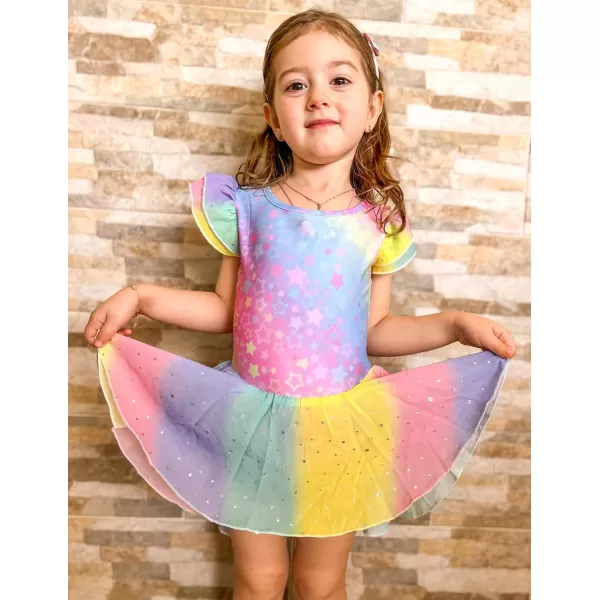 Arshiner Girls Shiny Ruffle Sleeve Ballet Leotard with Skirt Criss-Cross Back Dance Dresses
