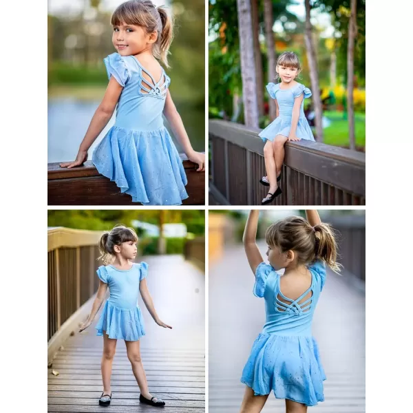 Arshiner Girls Shiny Ruffle Sleeve Ballet Leotard with Skirt Criss-Cross Back Dance Dresses