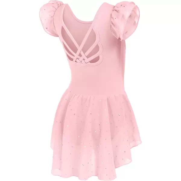 Arshiner Girls Shiny Ruffle Sleeve Ballet Leotard with Skirt Criss-Cross Back Dance Dresses
