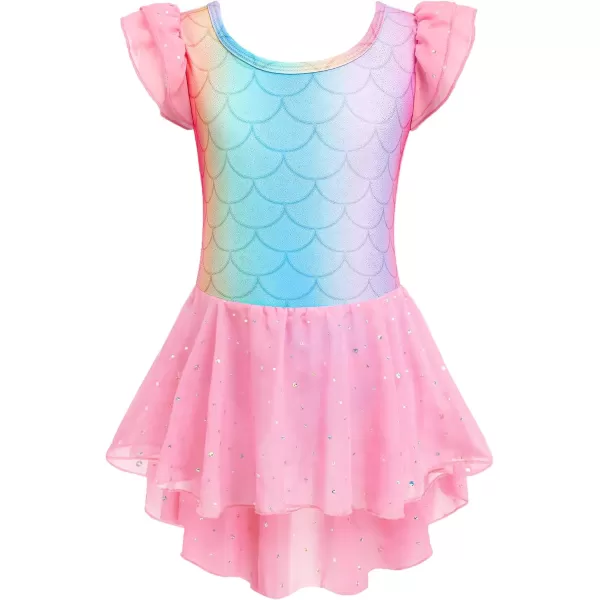 Arshiner Girls Shiny Ruffle Sleeve Ballet Leotard with Skirt Criss-Cross Back Dance Dresses