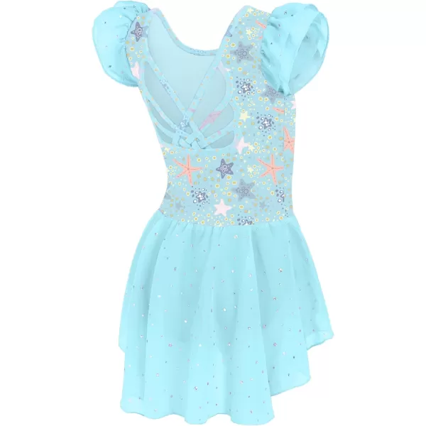 Arshiner Girls Shiny Ruffle Sleeve Ballet Leotard with Skirt Criss-Cross Back Dance Dresses