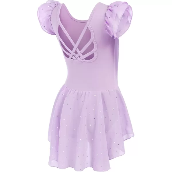 Arshiner Girls Shiny Ruffle Sleeve Ballet Leotard with Skirt Criss-Cross Back Dance Dresses