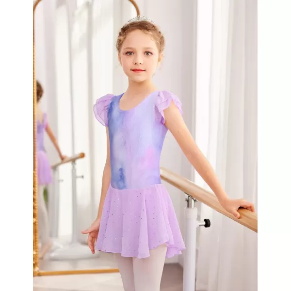 Arshiner Girls Shiny Ruffle Sleeve Ballet Leotard with Skirt Criss-Cross Back Dance Dresses