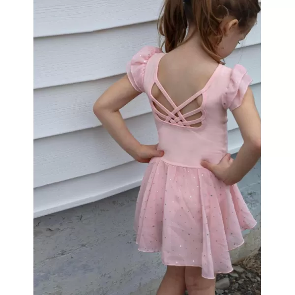 Arshiner Girls Shiny Ruffle Sleeve Ballet Leotard with Skirt Criss-Cross Back Dance Dresses