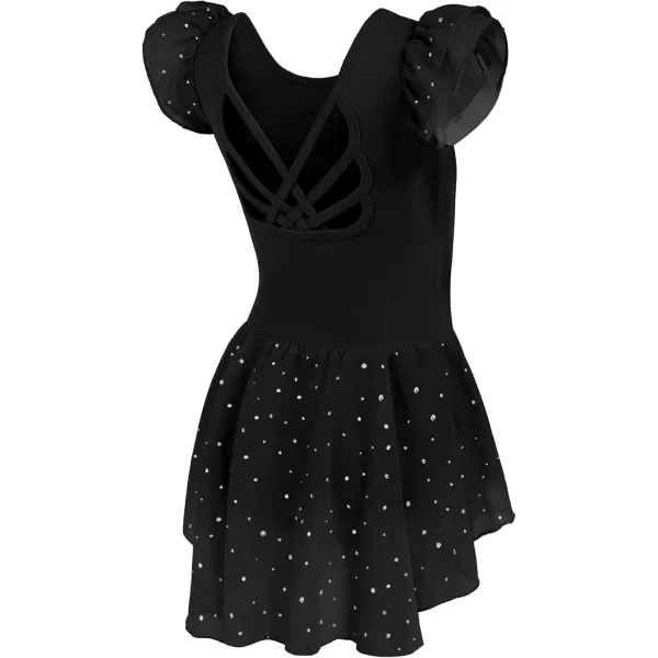 Arshiner Girls Shiny Ruffle Sleeve Ballet Leotard with Skirt Criss-Cross Back Dance Dresses