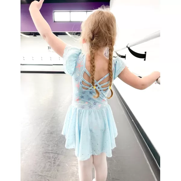 Arshiner Girls Shiny Ruffle Sleeve Ballet Leotard with Skirt Criss-Cross Back Dance Dresses