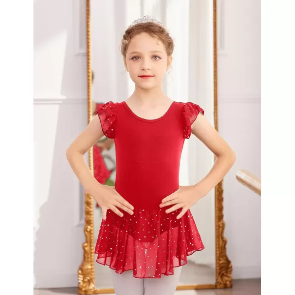 Arshiner Girls Shiny Ruffle Sleeve Ballet Leotard with Skirt Criss-Cross Back Dance Dresses