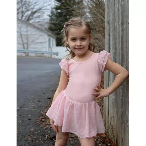 Arshiner Girls Shiny Ruffle Sleeve Ballet Leotard with Skirt Criss-Cross Back Dance Dresses