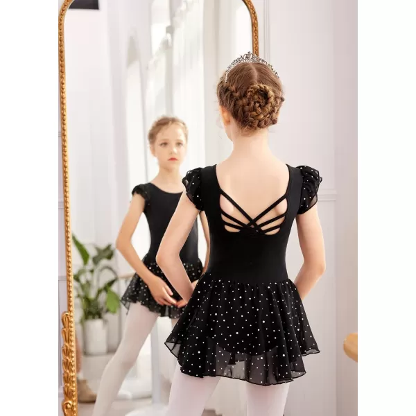 Arshiner Girls Shiny Ruffle Sleeve Ballet Leotard with Skirt Criss-Cross Back Dance Dresses