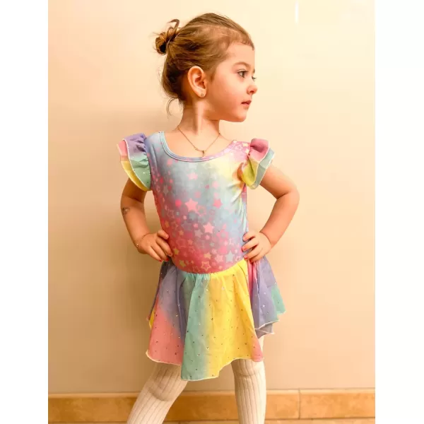 Arshiner Girls Shiny Ruffle Sleeve Ballet Leotard with Skirt Criss-Cross Back Dance Dresses