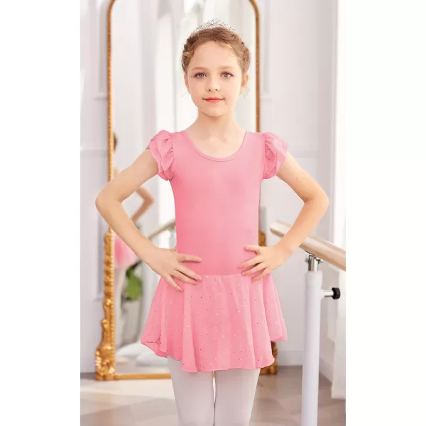 Arshiner Girls Shiny Ruffle Sleeve Ballet Leotard with Skirt Criss-Cross Back Dance Dresses
