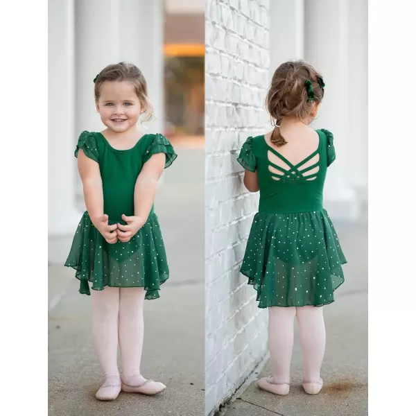 Arshiner Girls Shiny Ruffle Sleeve Ballet Leotard with Skirt Criss-Cross Back Dance Dresses