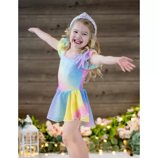 Arshiner Girls Shiny Ruffle Sleeve Ballet Leotard with Skirt Criss-Cross Back Dance Dresses