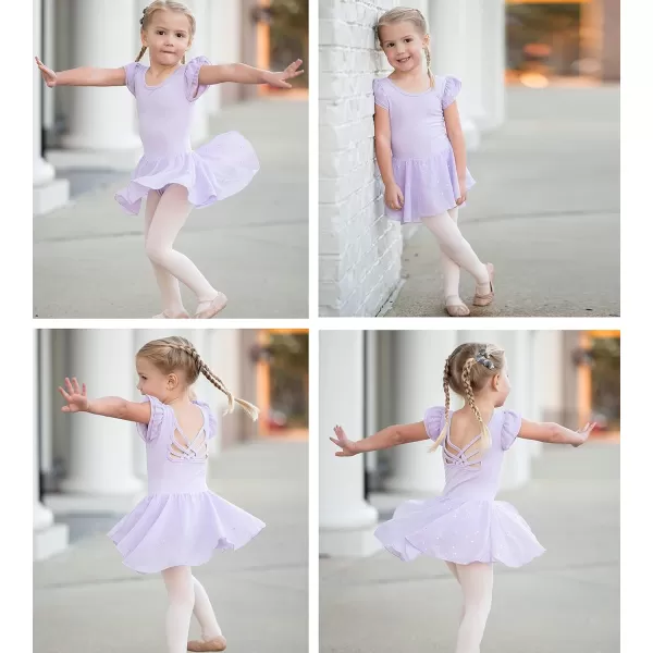 Arshiner Girls Shiny Ruffle Sleeve Ballet Leotard with Skirt Criss-Cross Back Dance Dresses
