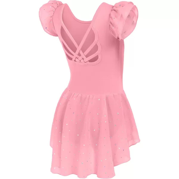 Arshiner Girls Shiny Ruffle Sleeve Ballet Leotard with Skirt Criss-Cross Back Dance Dresses