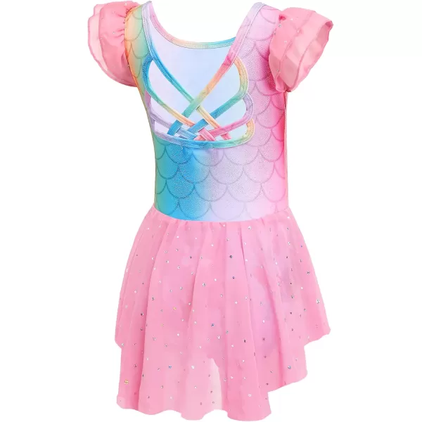 Arshiner Girls Shiny Ruffle Sleeve Ballet Leotard with Skirt Criss-Cross Back Dance Dresses