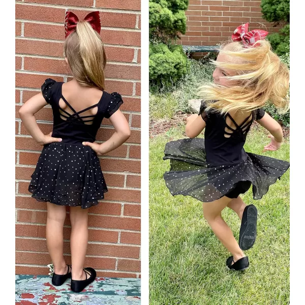 Arshiner Girls Shiny Ruffle Sleeve Ballet Leotard with Skirt Criss-Cross Back Dance Dresses