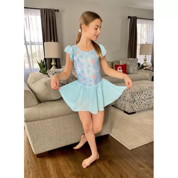 Arshiner Girls Shiny Ruffle Sleeve Ballet Leotard with Skirt Criss-Cross Back Dance Dresses