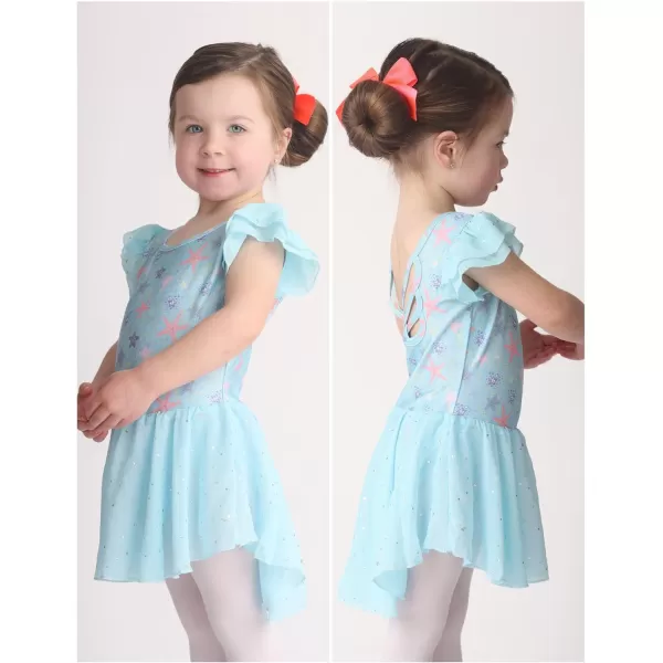 Arshiner Girls Shiny Ruffle Sleeve Ballet Leotard with Skirt Criss-Cross Back Dance Dresses