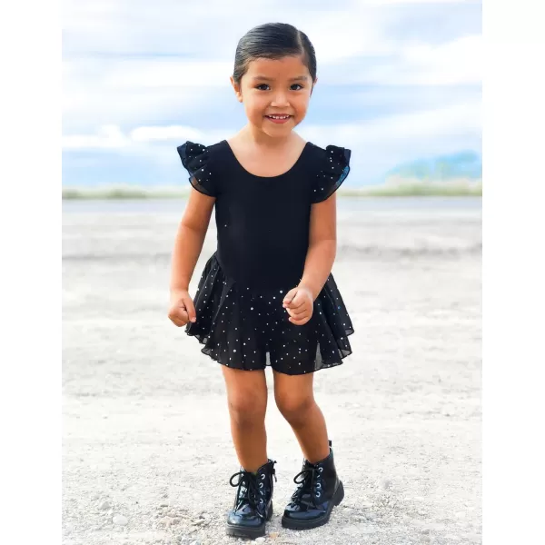 Arshiner Girls Shiny Ruffle Sleeve Ballet Leotard with Skirt Criss-Cross Back Dance Dresses