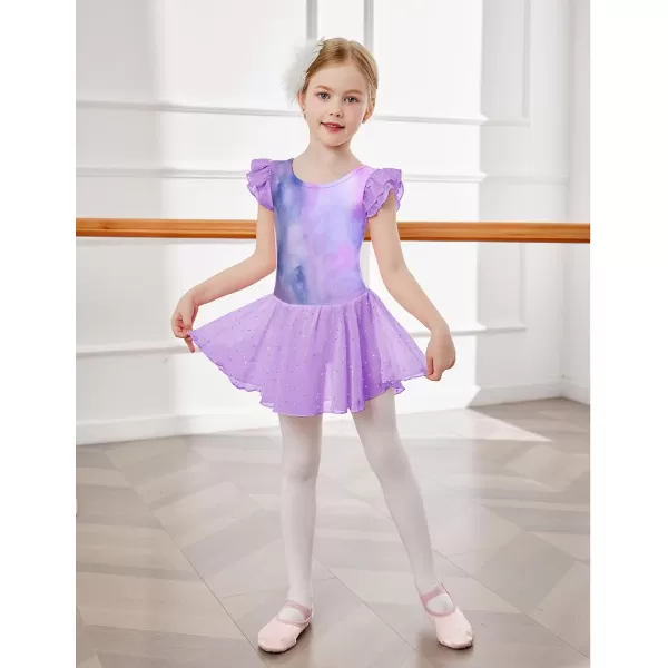 Arshiner Girls Shiny Ruffle Sleeve Ballet Leotard with Skirt Criss-Cross Back Dance Dresses