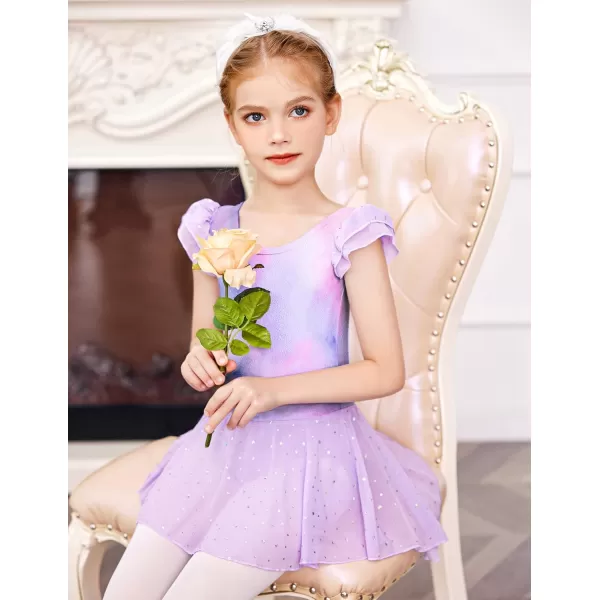 Arshiner Girls Shiny Ruffle Sleeve Ballet Leotard with Skirt Criss-Cross Back Dance Dresses