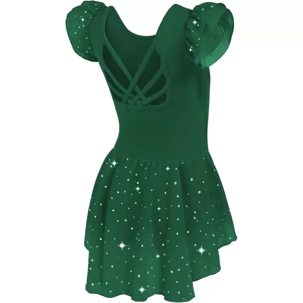 Arshiner Girls Shiny Ruffle Sleeve Ballet Leotard with Skirt Criss-Cross Back Dance Dresses