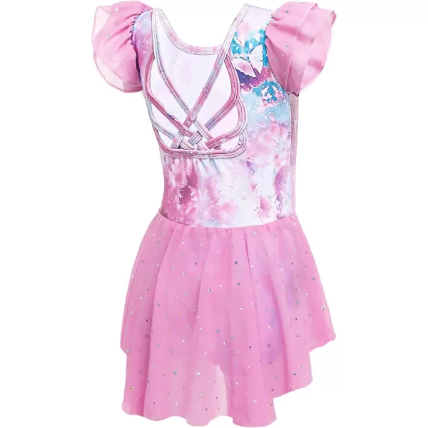 Arshiner Girls Shiny Ruffle Sleeve Ballet Leotard with Skirt Criss-Cross Back Dance Dresses