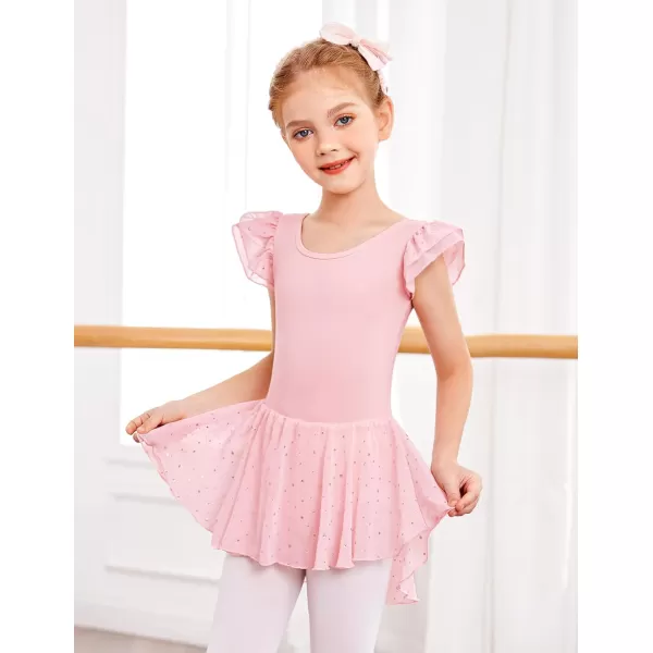 Arshiner Girls Shiny Ruffle Sleeve Ballet Leotard with Skirt Criss-Cross Back Dance Dresses
